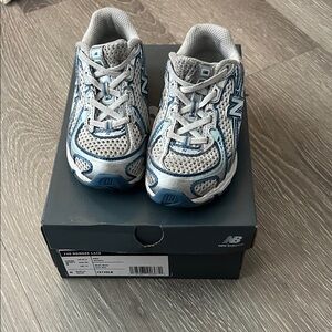 New Balance Kids 9c Gray and Blue Mesh Sneakers